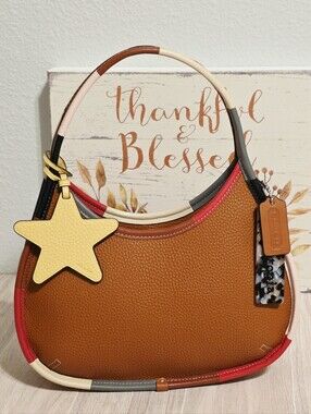 Coachtopia Large Ergo Bag Burnished Amber Brown Multicolors + Star Hangtag Charm